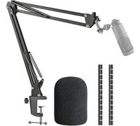 SUNMON for AT2020 Mic Boom Arm Stand with Pop Filter, Adjustable Metal Suspension Stand with 3/8" to 5/8" Adapter, Cable Sleeve, Desk Clamp, for Studio & Gaming (Max Load 1.4kg)
