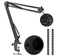 SUNMON for Snowball Ice Mic Boom Arm Stand with Pop Filter, Adjustable Metal Suspension Stand with 3/8" to 5/8" Adapter, Cable Sleeve, Desk Clamp, for Studio & Gaming (Max Load 1.4kg)