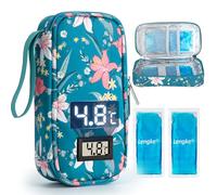 SUNMON High-Capacity Insulin Cooler Travel Case with Temperature Display, 8-10h Insulated Diabetic Medication Cooler Bag with 2 Ice Packs, Waterproof Injection Travel case for 4-5 Pens (Lily)