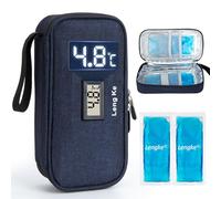 SUNMON High-Capacity Insulin Cooler Travel Case with Temperature Display, 8-10h Insulated Diabetic Medication Cooler Bag with 2 Ice Packs, Waterproof injection travel case for 4-5 Pens (Dark Blue)