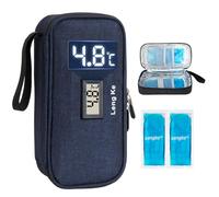 SUNMON Insulin Cooler Travel Case with Temperature Display, Cooler Bag Compatible with GLP-1 Pens with 2 Ice Packs, Large Capacity Medication Bag Fits 4-5 Pens (5-8 Hours Cooling, Dark Blue)
