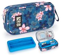 SUNMON Insulin Pen Cooler Travel Case with ℃ Display, Long-Lasting Cooling Medication Injection Cooler Bag Vial Medicine Cooler Case for Travel with One Ice Brick (Magnolia)