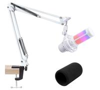 SUNMON White QuadCast S Mic Boom Arm kit, Suspension Microphone Boom Arm with Mic foam cover for HyperX QuadCast, Desk Clamp Studio Boom Arm Podcast Mic Arm for HyperX QuadCast S