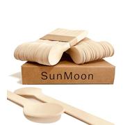 SunMoon Eco Friendly 100 Pack Wooden Spoons Disposable, Substitute for Plastic and Bamboo, Plastic Free Packaging, Disposable for Parties, Travelling, Camping,Wedding,Gardening……