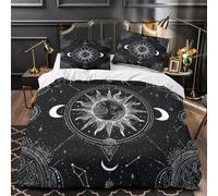 SunMoonSymbol Comforter Cover 3D Design Printed Easy Care 3-Piece Bed Set Zipper VintageAstrologyArt Quilt Cover Ultra Soft Machine Washable for Teens Adults Women Kids Youth Single（135x200cm）
