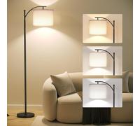 SUNMORY Arc Floor Lamp,Modern Floor Lamp with 9W 3 Color Temperatures Bulb,Metal Standing Lamps with Adjustable Hanging Lampshade,Tall Floor Lamps for Living Room,Bedroom,Office (Black)