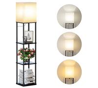 SUNMORY Floor Lamp with Shelves, Modern Square Standing Lamp with 3 Color Temperature Bulb, Corner Display Bookshelf Lamp for Living Room and Bedroom(Black)