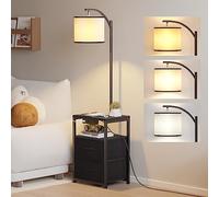 SUNMORY Floor Lamp with Table & 2 Drawers, Lamp with USB Port and Outlet, Lamps for Nightstand with 3 Color Temperature Led Bulb Included, Floor Lamps for Living Room, Bedroom and Home Office, Black