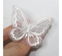 SUNMOVE 10pcs Embroidery Butterfly Sew On Patch Badge Wedding Bridal Dress Embroidered Applique Sewing Craft DIY (White, 2.36 x 1.96inch)