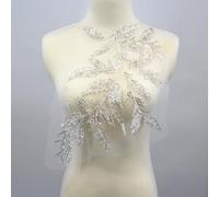 SUNMOVE 1PC 3D Beaded Embroidery Sequin Lace Applique Sew On Flower Fabric Collar Patch for Wedding Gown Dress Bridal DIY Crafts (Right)