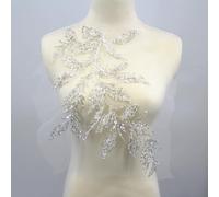 SUNMOVE 1PC 3D Beaded Embroidery Sequin Lace Applique Sew On Flower Fabric Collar Patch for Wedding Gown Dress Bridal DIY Crafts (Left)