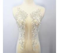 SUNMOVE One Pair 3D Beaded Embroidery Sequin Lace Applique Sew On Flower Fabric Collar Patch for Wedding Gown Dress Bridal DIY Crafts(White)