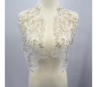 SUNMOVE One Pair 3D Beaded Embroidery Sequin Lace Applique Sew On Flower Fabric Collar Patch Motif Wedding Gown Dress Bridal DIY Crafts
