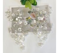 SUNMOVE One Pair 3D Beaded Embroidery Sequin Lace Applique White Mirror Sew On Flower Fabric Collar Patch Motif Wedding Gown Dress Bridal DIY Crafts