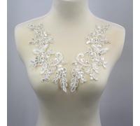 SUNMOVE Pair of Embroidery Sequin Lace Applique Sewing Flower Fabric Collar Patch Motif Wedding Gown Dress Bridal DIY Crafts （White）