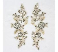 SUNMOVE Pair of Embroidery Sequin Lace Applique Sewing Flower Fabric Collar Patch Motif Wedding Gown Dress Bridal DIY Crafts （Light Gold）