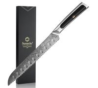 Sunnecko Serrated Damascus Bread Knife for Homemade Bread 8 Inch | 8 Inch 67-layer VG10 Damascus Steel Blade and Solid Handle for Bread Cake Cutting Serrated Knife