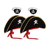SUNNEE 2 Set Pirate Hat Captains Hat Caribbean Fancy Dress Pirate Cosplay Hat Prop for Halloween Masquerade Party Hat with Eyepatch (2set)