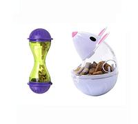 SUNNEE 2Pcs Cat Food Dispenser Cat Treat Toy Feeder Toy for Interactive IQ Treat Training Mouse shape Tumbler (White,Purple)