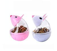 SUNNEE 2Pcs Cat Food Dispenser Cat Treat Toy Feeder Toy for Interactive IQ Treat Training Mouse shape Tumbler (White,Pink)