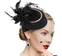 SUNNEE Fascinator Hat for Women Bridal Wedding Feather Fascinator Mesh Pillbox Hat with Veil Tea Party Church Headwear Hat Black