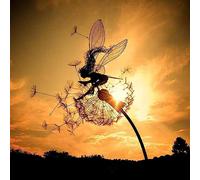 SUNNEE Garden Fairy Silhouette, Fairy Holding Dandelions Stake Metal Art Elf Silhouette Ornament Sculpture for Outdoor Garden Lawn Yard, Faries and Dandelions Decor (Hurdle Style)