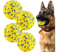 SUNNEKO Dog Balls for Large Medium Small Dogs, Bouncy Tennis Ball for Aggressive Chewers, Durable Water Toy for All Life Stages, Labrador, Bulldog, German Shepherd, Yellow (4 Balls)