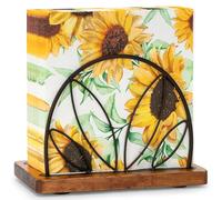 SUNNEKO Metal and Wood Napkin Holder for Tables, Standing Serviette Holder with Wooden Base for Square Paper, for Kitchen Cocktail Bar Dinning Countertop