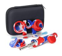 SUNNEKO Silicone Honeybee Vapor Straw Kit, Dab Straw & Oil Rigs Bowls Collector, Titanium Tip, 6.5” Silicone Wax Carving Travel Tools Kit with Travel Case (Red, Blue, White - New)