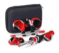 SUNNEKO Silicone Honeybee Vapor Straw Kit, Dab Straw, Oil Rigs Bowls, Collector, Titanium Tip, 6.5” Silicone Wax Carving Travel Tools Kit with Travel Case (Red+Black+White)