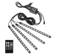 SUNNEST Car LED Strip Lights, 4pcs 48 USB LED Interior Lights, Multicolor Music Car Strip Light Under Dash Lighting Kit with Sound Active Function and Remote Controller, DC 5V