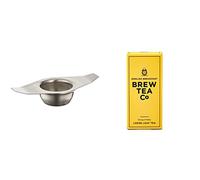 Sunnex 11209 Stainless Steel Tea Strainer with Drip Bowl, Silver & Brew Tea Co - English Breakfast - Strong and Malty - 113g Loose Leaf Tea