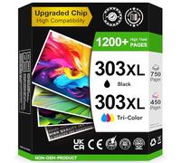 Sunnieink 303XL BK/CMY- 750/450+ Pages, Replacement for Original HP 303 Ink Cartridges Black and Colour, for HP Envy Inspire 7220e 7920e 7924e Envy Photo 6220 6230 6232 7120 7830 7930 Tango X