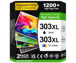 Sunnieink 303XL BK/CMY- 750/450+ Pages, Replacement for Original HP 303 Ink Cartridges Black and Colour, for HP Envy Inspire 7220e 7920e 7924e Envy Photo 6220 6230 6232 7120 7830 7930 Tango X