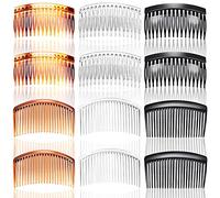 SUNNOW 12Pcs Hair Combs Slides, Hair Slides Plastic French Twist Decorative Hair Comb Hair Accessories for Women Girls, 16 and 23 Teeth, black, transparent and brown