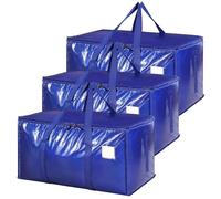 SUNNOW 3 Pack 90L Large Moving Bags, Waterproof Clothes Storage Bags Large Storage Bag with Zips for Clothes Moving Travelling Camping Garden Tools Moving Totes Christmas Storage Containers(Blue)