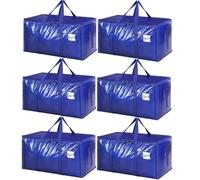 SUNNOW 6 Pack 90L Large Moving Bags, Waterproof Clothes Storage Bags Large Storage Bag with Zips for Clothes Moving Travelling Camping Garden Tools Moving Totes Christmas Storage Containers(Blue)