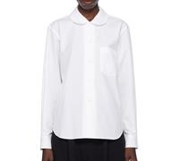 SUNNOW Women's White Peter Pan Collar Blouse Button Shirt with Patch Pocket, Pleated Cuffs & Back Yoke, White, XL