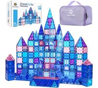 SUNNY AUNTIE Magnetic Tiles 110 PCS, Princess Castle Magnet Blocks, Toys for Girls, 3 4 5 6 7 8 Year Old Girl Birthday Gift Ideas, Magnetic Building Blocks + Zippered Carrying Case + 2 Dolls Gift