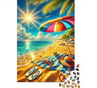 Sunny Beach Jigsaw Puzzles 1000 Pieces Recycled Paper Summer HolidayPuzzle for Adults Jigsaw Puzzle Educational Game Challenge Family Game Festivals Birthday Gifts 70x50cm/1000pcs