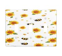 Sunny Bee Light Switch Cover Plates/Outlet Covers, Bright Yellow Sunflowers for Spring Decor, Thermoplastic Wall Plates, Standard Size Triple Toggle