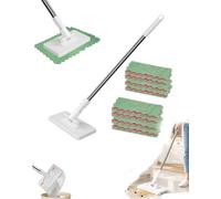 Sunny Bee Mop, Disposable Dust Mop with 10 Reusable Cleaning Cloths | Universal Clip On Flat Mop with Hands-Free Release, 100 cm Handle and 360° Swivel Head for Wet and Dry Cleaning