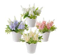 SUNNY BROOK 4Pcs Artificial Flowers with Ceramic Pots, Small Fake Flower Arrangements in Vases, Faux Silk Bouquets Spring Home Decor, Realistic Table Centerpieces Floral for Party Wedding Decorations