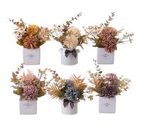SUNNY BROOK 6Pcs Artificial Flowers with Ceramic Pot, Small Fake Chrysanthemum & Daisy Flower in Vase, Faux Autumn Flower for Home Autumn Decor, Table Centerpiece, Living Room Season Decoration