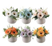 SUNNY BROOK 6PCS Artificial Flowers with Ceramic Pot, Small Fake Sunflowers in Vase, Faux Silk Spring Flower for Home Spring Decor, Dining Coffee Table Centerpiece, Living Room Season Décor