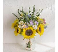 SUNNY BROOK Artificial Sunflower with Vase, Pink Daisy Faux Flowers, Silk Fake Flower in Vase, Arrangement for Home Spring Décor Dining Table Centerpiece Decorations Coffee Table Décor