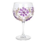 Sunny By Sue Christmas Gold and Purple Snowflake Decorated Gin Balloon Glass