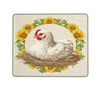 Sunny Chicken Nest Mouse Pad, White Hen with Sunflowers Design, Rubber Non-Slip Washable Gaming Mousepad for Home and Office Use Square 8x10 Inch