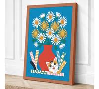 Sunny Daisies in Red Retro Canvas Wall Art Print 24x16 Inch (61 x 41 cm)