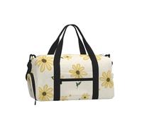 Sunny Daisy Hearts Duffle Bag Shoe Compartment | Woven Polyester Duffel With Shoe Compartment And Luggage Sleeve, A Practical Gift For Gym, Travel, Swim, And Holidays